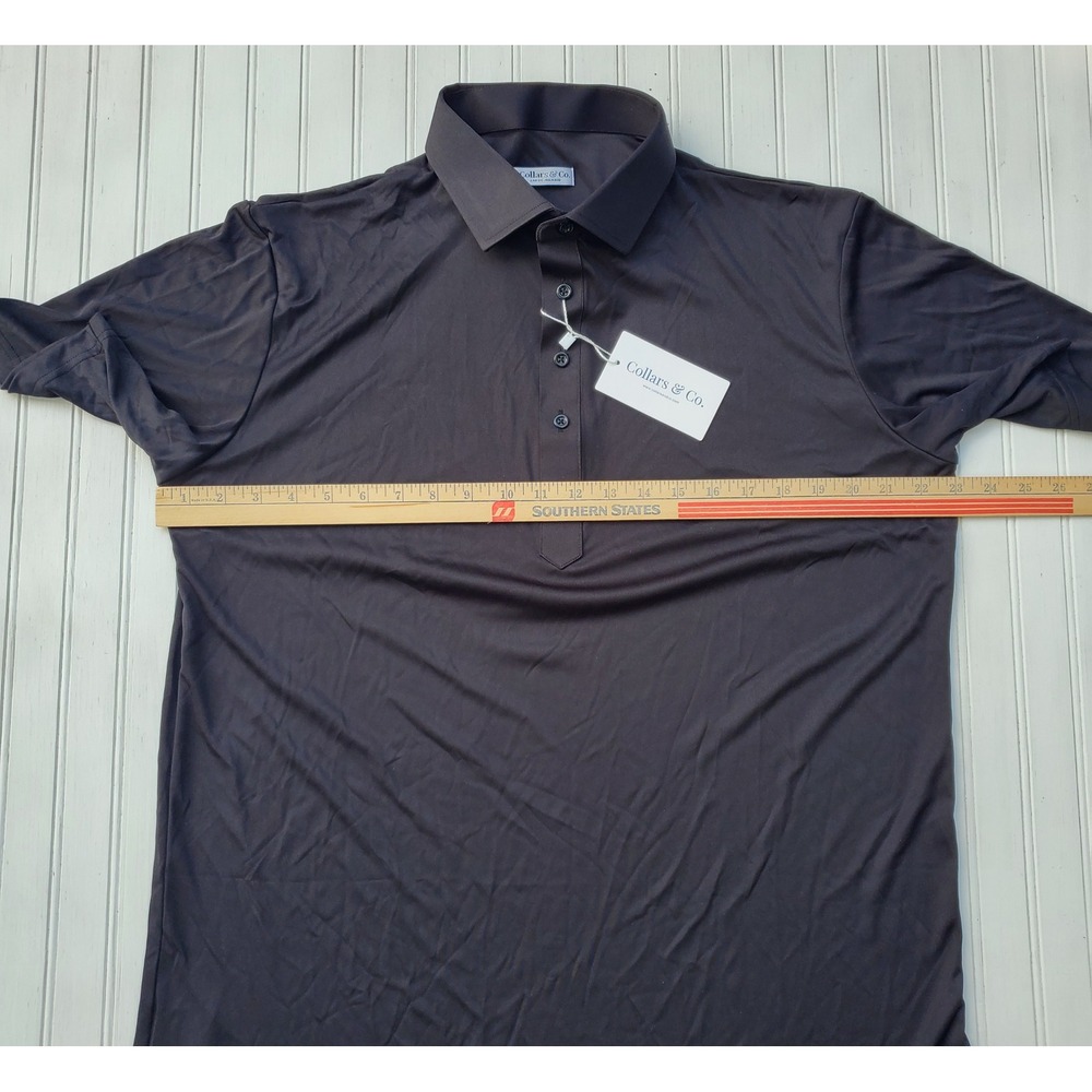 Collars & Co. Dress Collar Polo Mens Large Relaxed Black Performance Shirt NWT - Picture 3 of 7